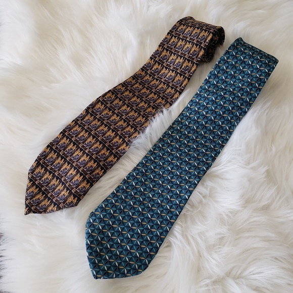 Men's Vintage 90's Silk Abstract Geometric Print Ties - Picture 2 of 6